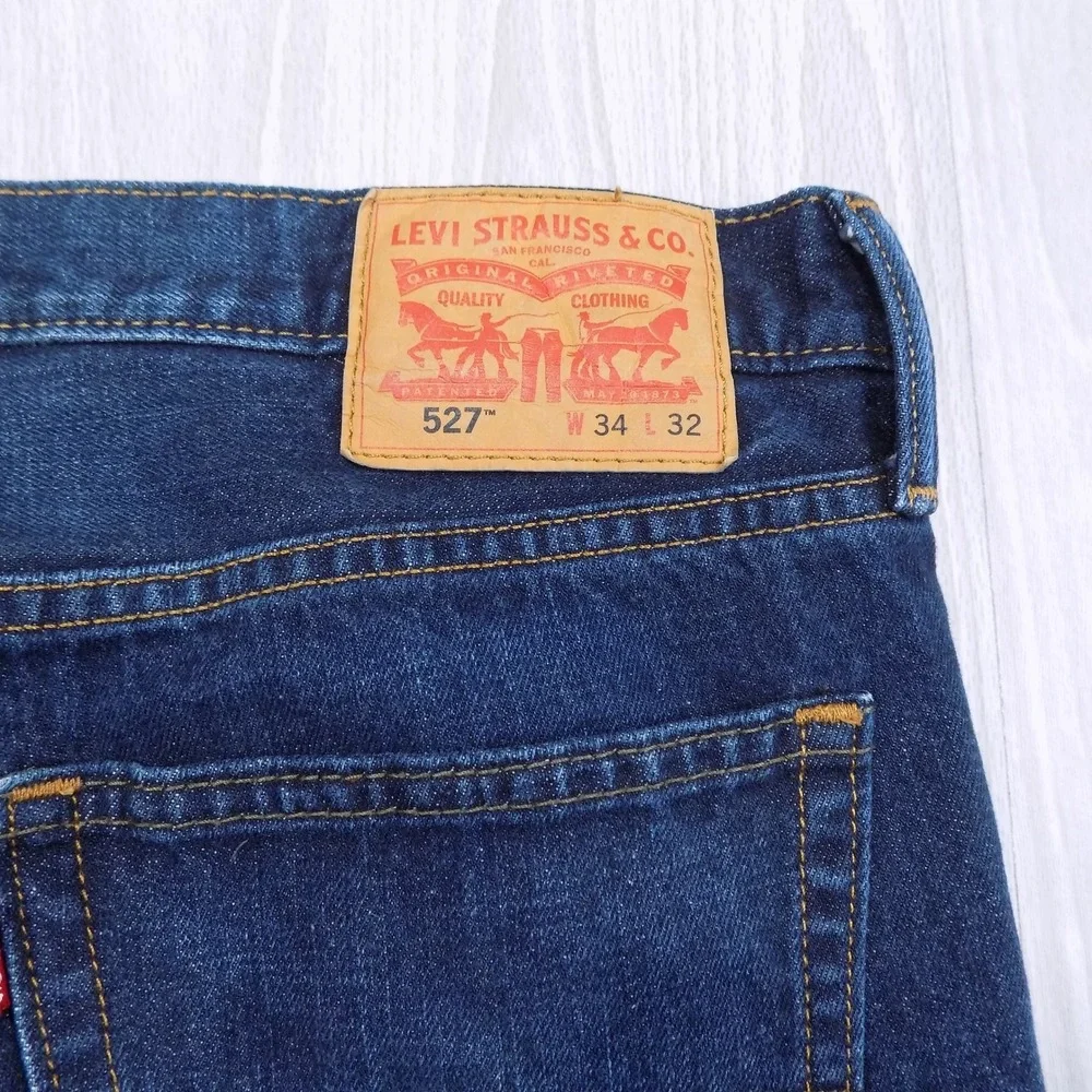 Levi's 527 Slim Bootcut Jeans Mens 34x32 (Fits 36X32) Dark Wash Blue Denim EUC